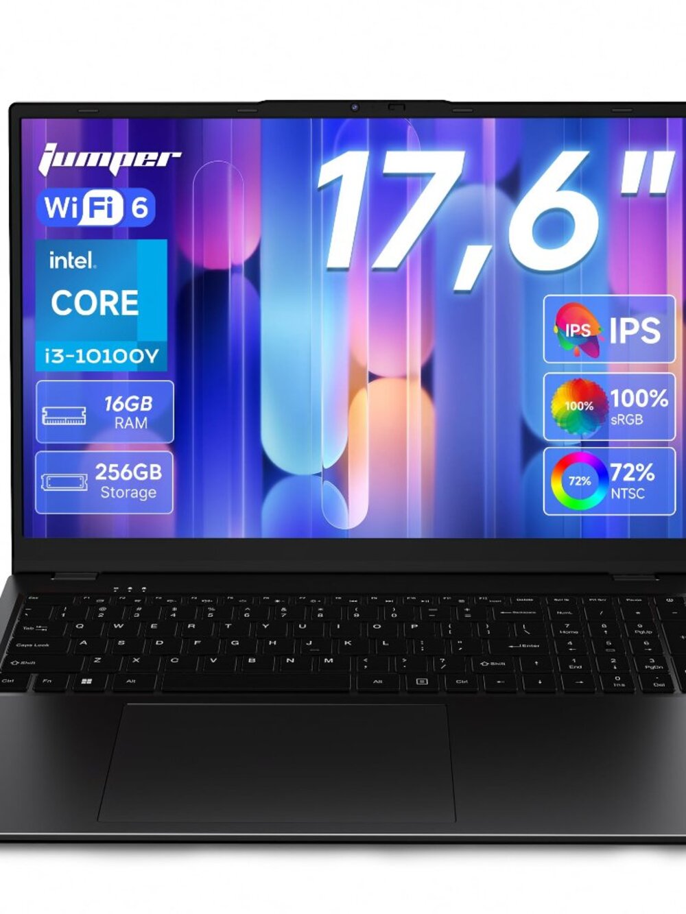 NEW jumper 17.6 Laptop i3-10100Y CPU 16GB RAM 256 SSD Backlit Keyboard Type-C 2